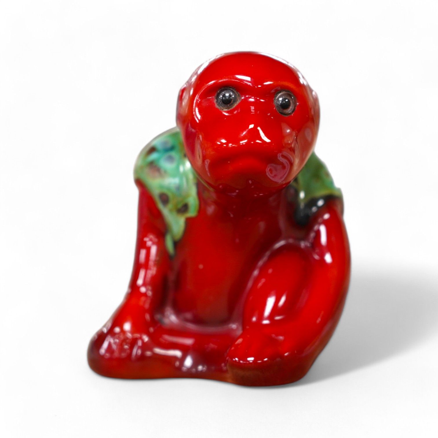 A Bernard Moore flambé monkey with crystalline glaze, c.1910, inset glass eyes, signed, 8cm high. Condition - good